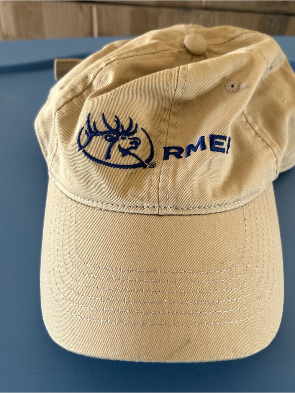 RMEF hunting conservation Khaki Deer Logo Baseball Cap - Blue Embroidery